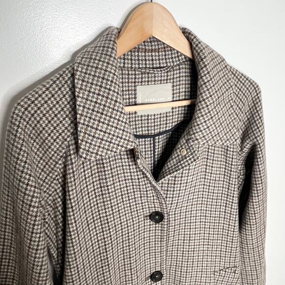 Everlane Recycled Wool Trench Coat Womens XS Gray Brown Houndstooth No Belt - Picture 6 of 12